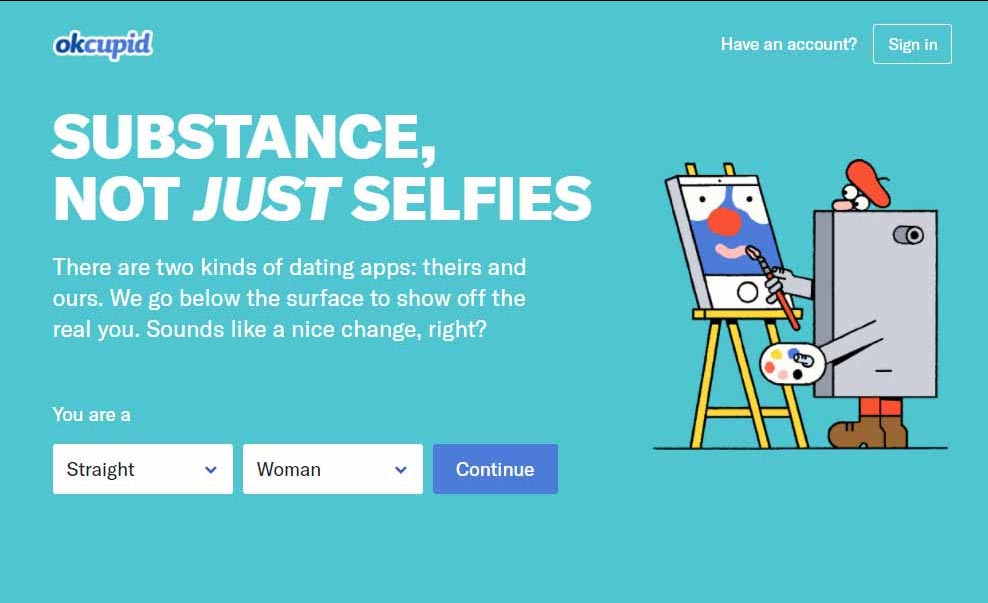 Sign up web page of OkCupid for international dating site review